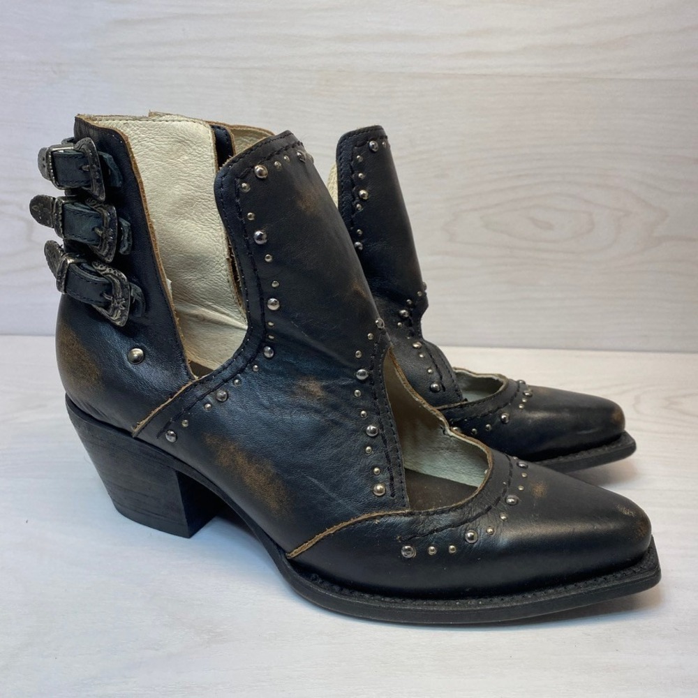 Freebird Womens 8 Melody Ankle Boots Cutout Studded Black Western Moto Bootie
